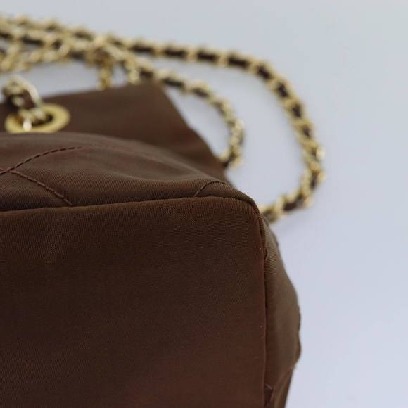 PRADA Chain Shoulder Bag Nylon Brown Gold Auth 85466 - Picture 15 of 16